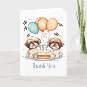 Tarjeta De Agradecimiento Gracias cumpleaños Shih Tzu Dogs Pastel de cumplea