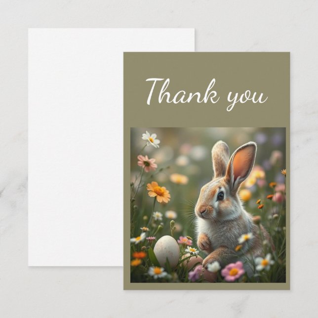 Tarjeta De Agradecimiento Gracias Cunte Rabbit Easter Eggers Flores (Anverso / Reverso)