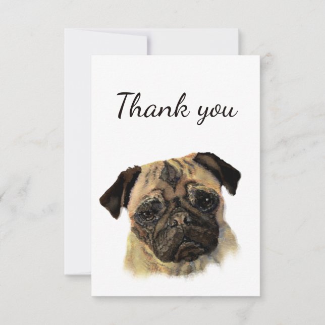 Tarjeta De Agradecimiento Gracias, Cute Pug Dog Animal Blank (Anverso)