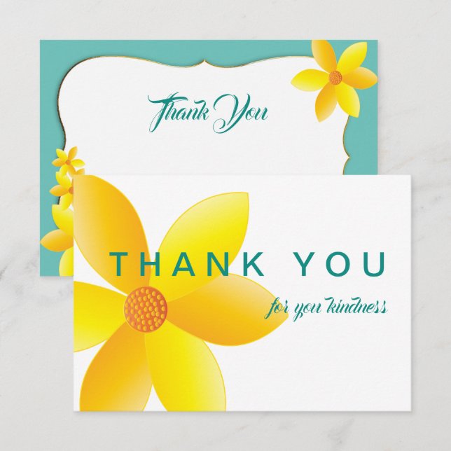 Tarjeta De Agradecimiento Gracias Daisies Amarillos Aqua Blue (Anverso / Reverso)