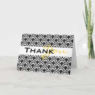 Tarjeta De Agradecimiento "gracias" damasco negro amarillo boda