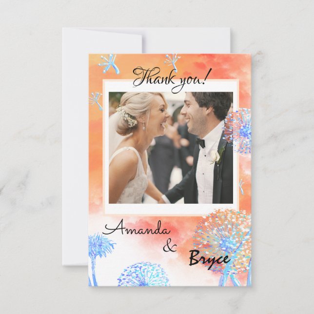 Tarjeta De Agradecimiento Gracias Dandelion y las nubes acuarelas (Anverso)