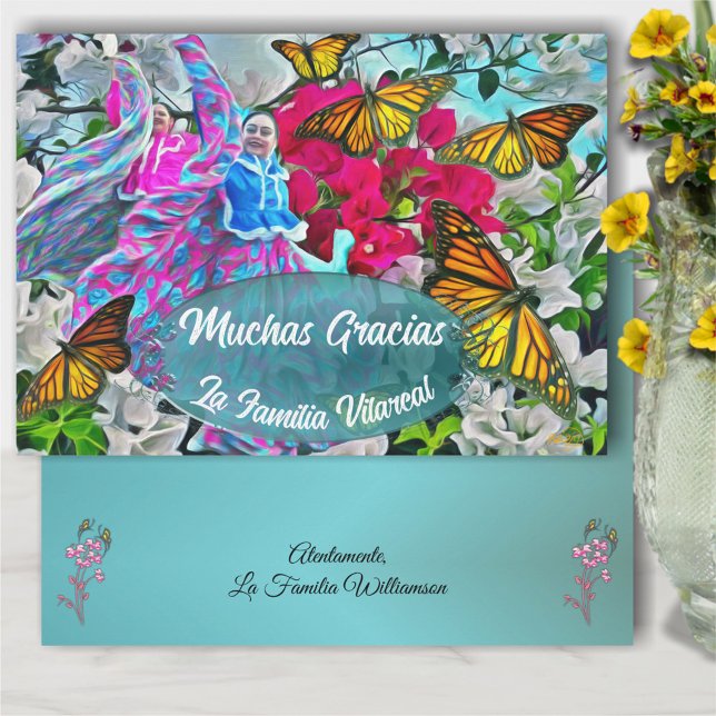 Tarjeta De Agradecimiento Gracias Danzando con flores y mariposas PV01 (Subido por el creador)