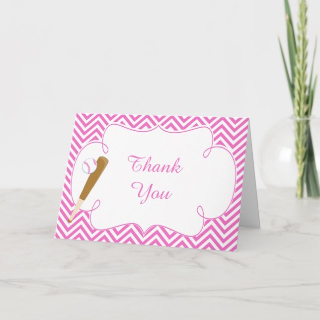 Tarjeta De Agradecimiento Gracias De Béisbol Rosa (Anverso)