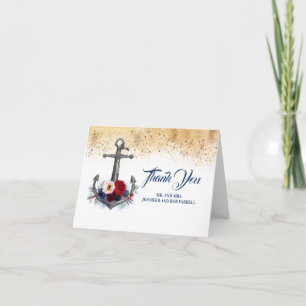 Tarjeta De Agradecimiento Gracias de boda ancla floral náutica