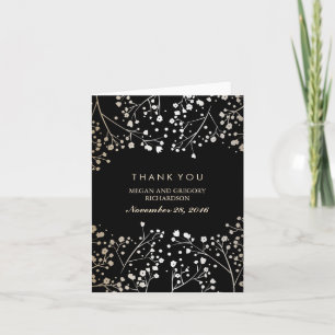 Tarjeta De Agradecimiento Gracias de boda de oro y negro Baby's Breath