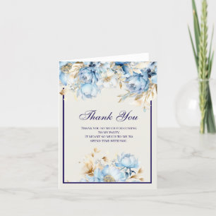 Tarjeta De Agradecimiento Gracias de cumpleaños florales Azul Hielo y Azul M