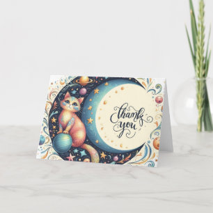 Tarjeta De Agradecimiento Gracias de gatito en la luna