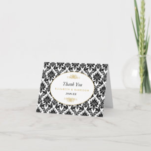Tarjeta De Agradecimiento Gracias de la Boda Vintage Gold Black & White Dama