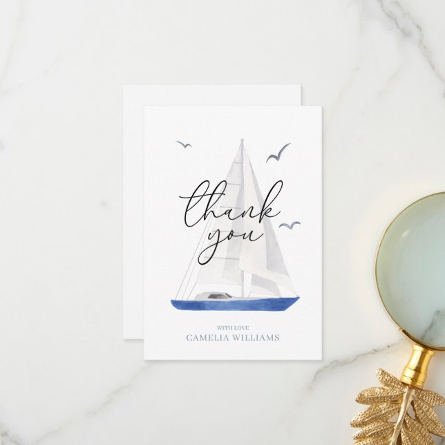 Tarjeta De Agradecimiento Gracias de mínimo barco náutico Ahoy (Anverso/Reverso In Situ)