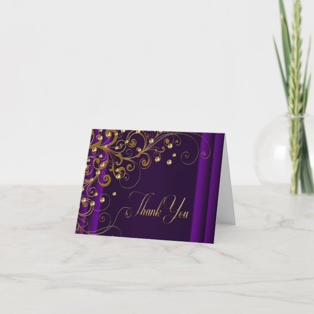 Tarjeta De Agradecimiento Gracias de Morado y Dorado (Anverso)