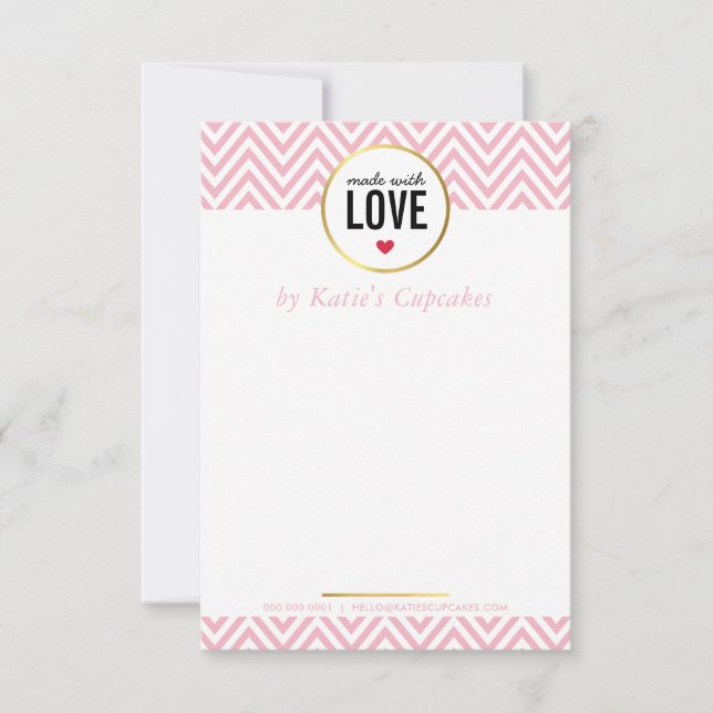 Tarjeta De Agradecimiento GRACIAS DE NEGOCIOS HICIERON con amor chevron rosa (Anverso)