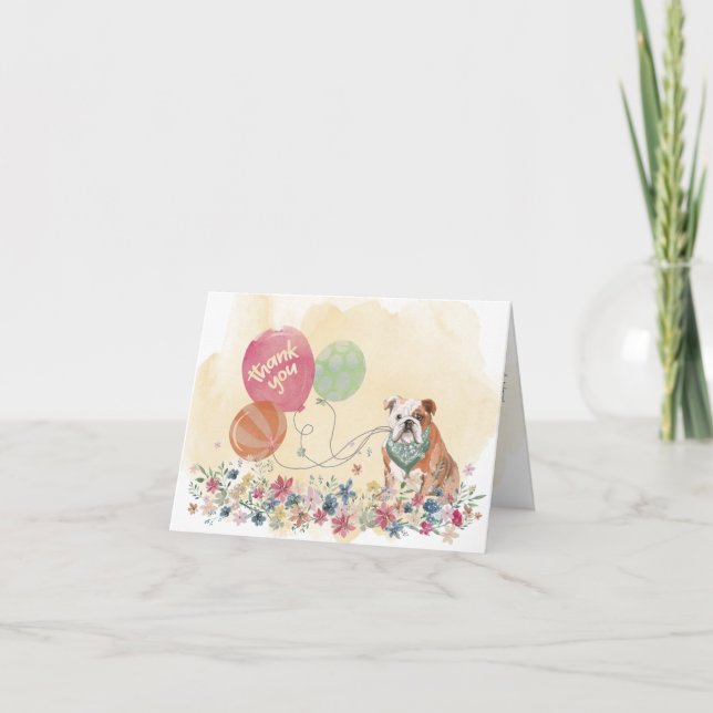 Tarjeta De Agradecimiento Gracias de ti y de tu Bulldog con globos (Anverso)