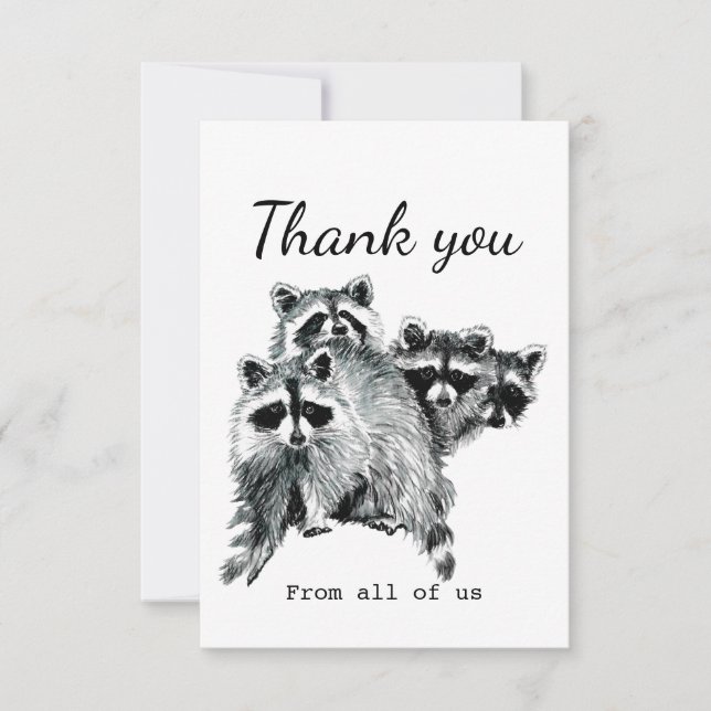 Tarjeta De Agradecimiento Gracias De Todos Los Animales De Raccoon Divertido (Anverso)