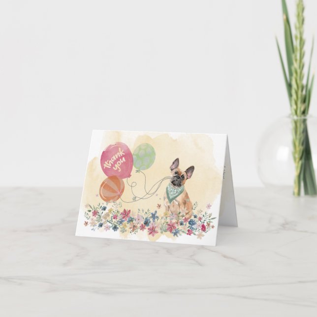 Tarjeta De Agradecimiento Gracias de tu Bulldog y globos franceses (Anverso)