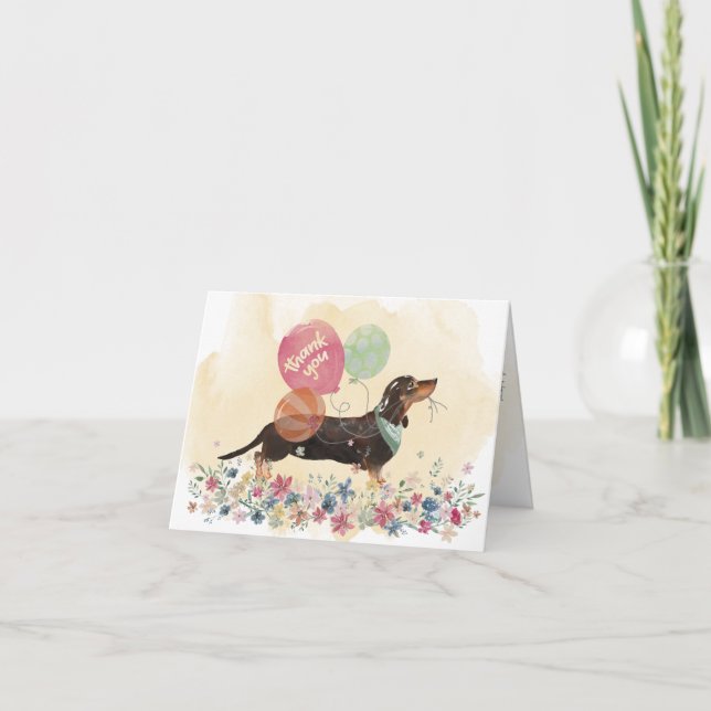 Tarjeta De Agradecimiento Gracias de You & Dachshund perro y globos (Anverso)