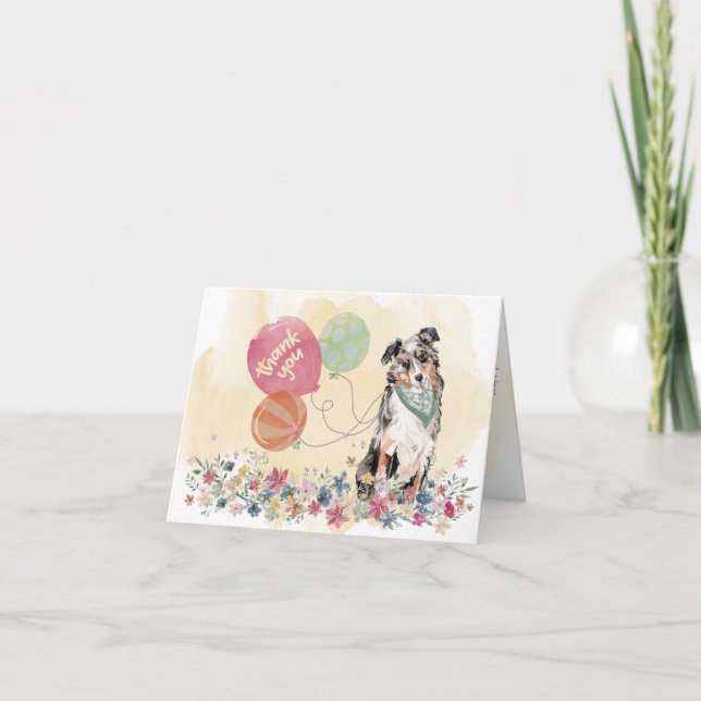 Tarjeta De Agradecimiento Gracias de You y Australian Shepherd Dog (Anverso)
