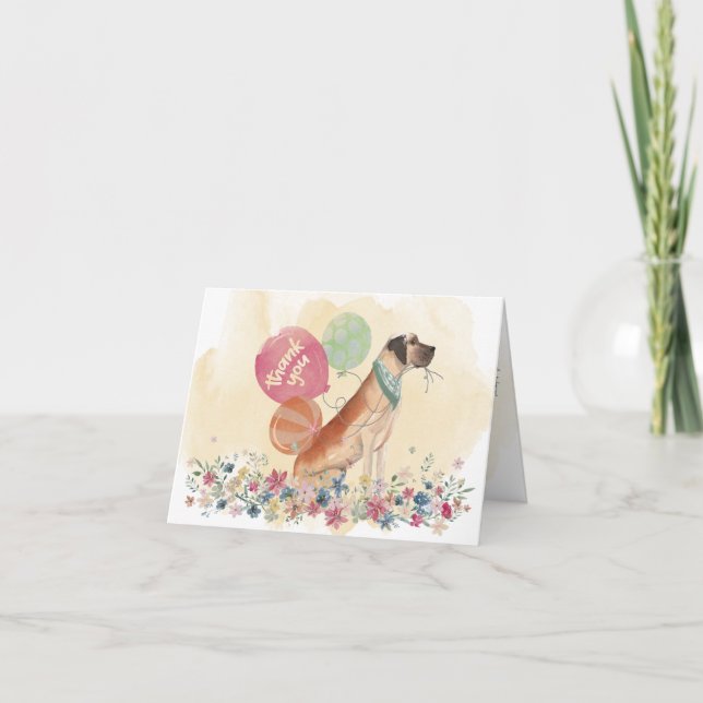 Tarjeta De Agradecimiento Gracias de You y Great Dane con globos (Anverso)