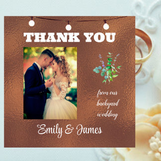 Tarjeta De Agradecimiento Gracias desde nuestra boda en el patio trasero