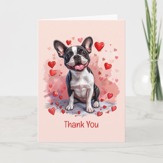 Tarjeta De Agradecimiento Gracias Día de San Valentín Boston Terrier Dog (Anverso)