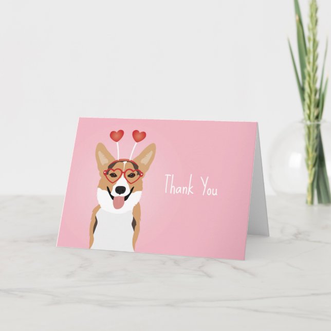 Tarjeta De Agradecimiento Gracias Día de San Valentín de Perro Corgi (Anverso)