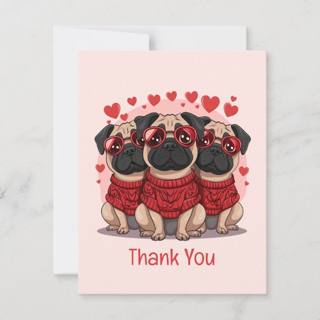 Tarjeta De Agradecimiento Gracias Día de San Valentín Pug Dogs (Anverso)