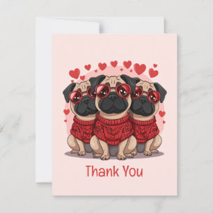 Tarjeta De Agradecimiento Gracias Día de San Valentín Pug Dogs