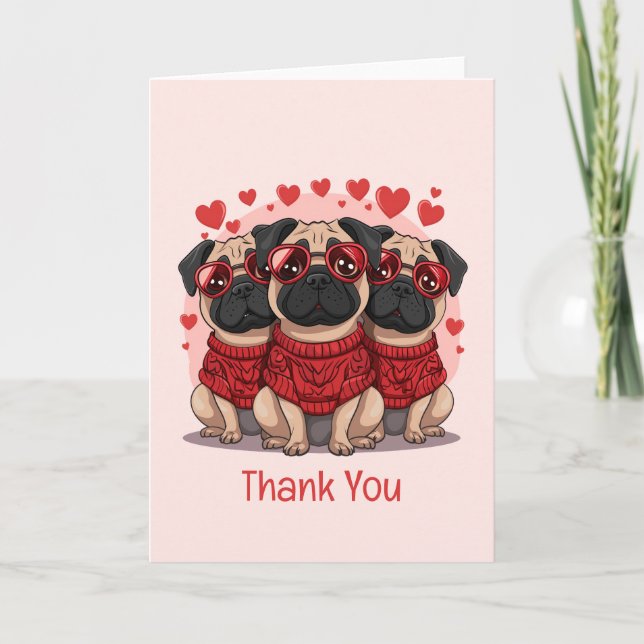 Tarjeta De Agradecimiento Gracias Día de San Valentín Pug Dogs (Anverso)