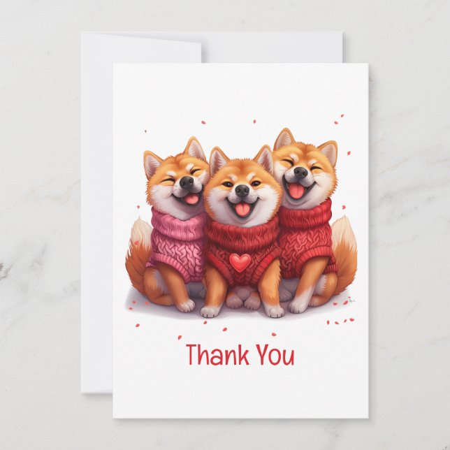 Tarjeta De Agradecimiento Gracias Día de San Valentín Shiba Inu Dogs (Anverso)