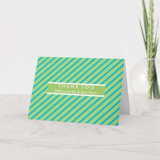 Tarjeta De Agradecimiento Gracias Diagonal Blue y Green Stripe Moderno (Anverso)