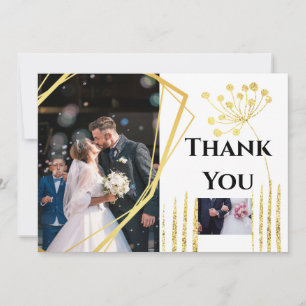 Tarjeta De Agradecimiento Gracias DIY 2 foto boda geométrica chic dorado