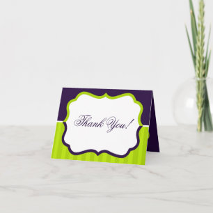 Tarjeta De Agradecimiento Gracias doblado Lime Green y Purple Stripe
