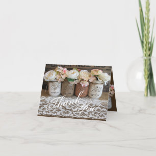 Tarjeta De Agradecimiento Gracias doblados a los Rosas de Card Mason Jars