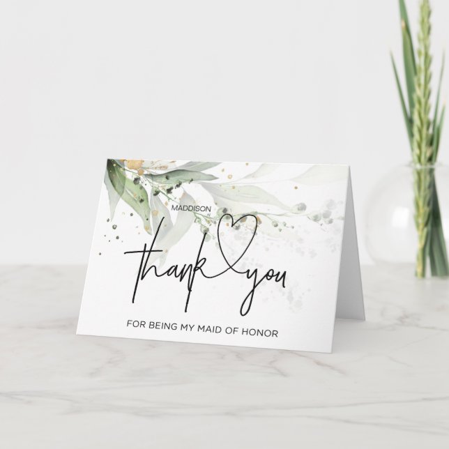 Tarjeta De Agradecimiento Gracias doncella de Boda honrada de novia (Anverso)