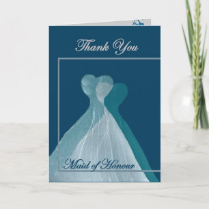 Tarjeta De Agradecimiento GRACIAS, doncella de honor - VERDE AZULADOS trajes