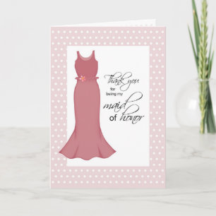 Tarjeta De Agradecimiento Gracias doncella de honor, vestido rosa, puntos de