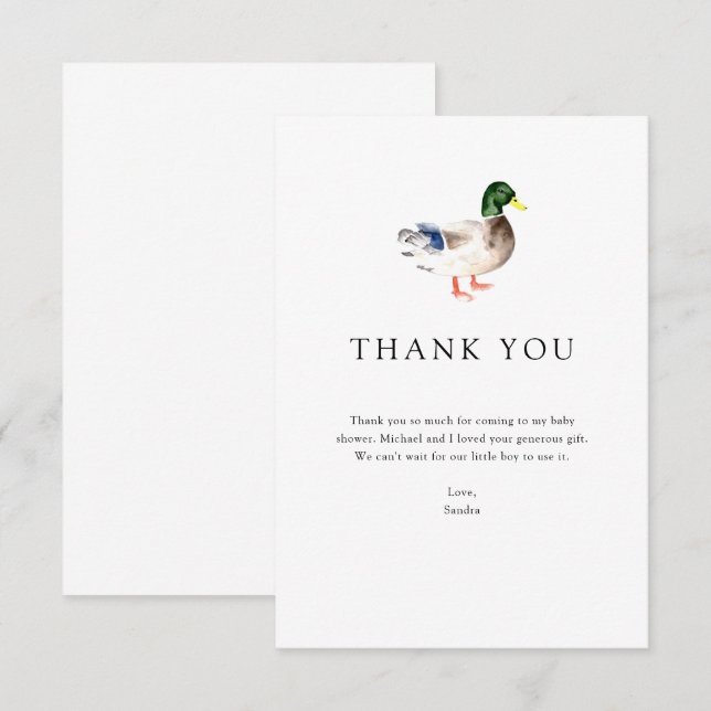 Tarjeta De Agradecimiento Gracias, Duck Baby Shower Elegant Simple Minimal (Anverso / Reverso)