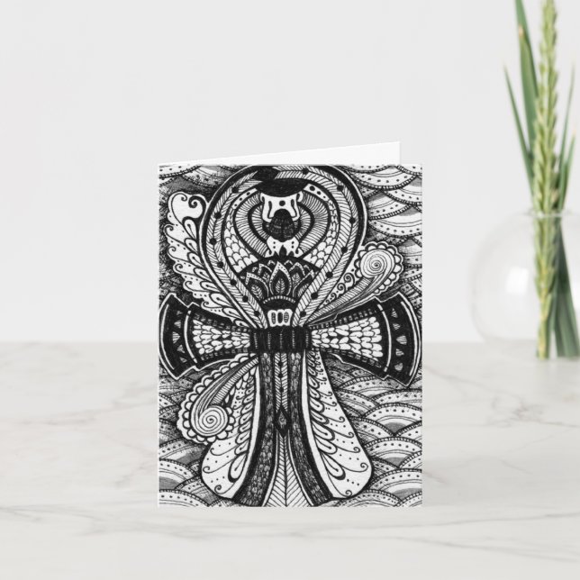 Tarjeta De Agradecimiento Gracias egipcio negro y blanco Scarab Ankh (Anverso)