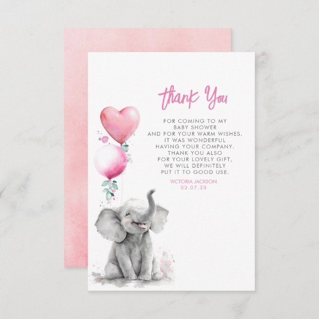 Tarjeta De Agradecimiento Gracias Elefante Bebé Pequeño Cute (Anverso / Reverso)