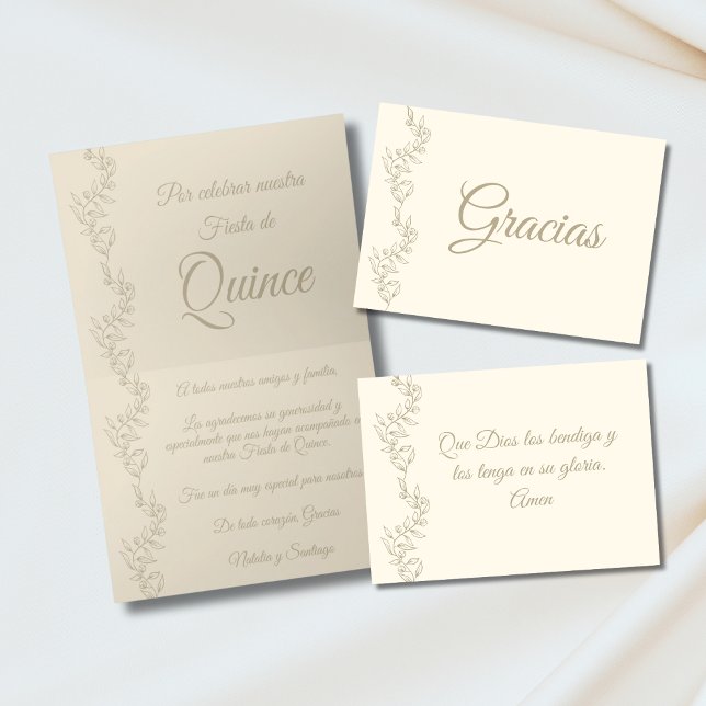 Tarjeta De Agradecimiento Gracias Elegant Champagne Fiesta De Quince (Subido por el creador)
