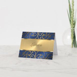 Tarjeta De Agradecimiento Gracias Elegante Azul y Filigrana Dorada