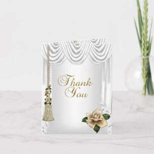 Tarjeta De Agradecimiento Gracias Elegante Boda Blanca Crema Rosa Dorada