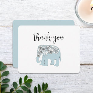 Tarjeta De Agradecimiento Gracias Elegante Elefante Paisley Azul