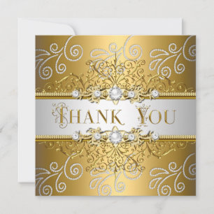 Tarjeta De Agradecimiento Gracias Elegante Encaje de Oro Plata Diamante