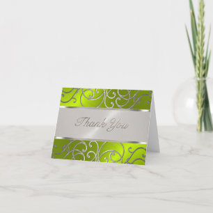 Tarjeta De Agradecimiento Gracias Elegante Filigree Lime Green Silver