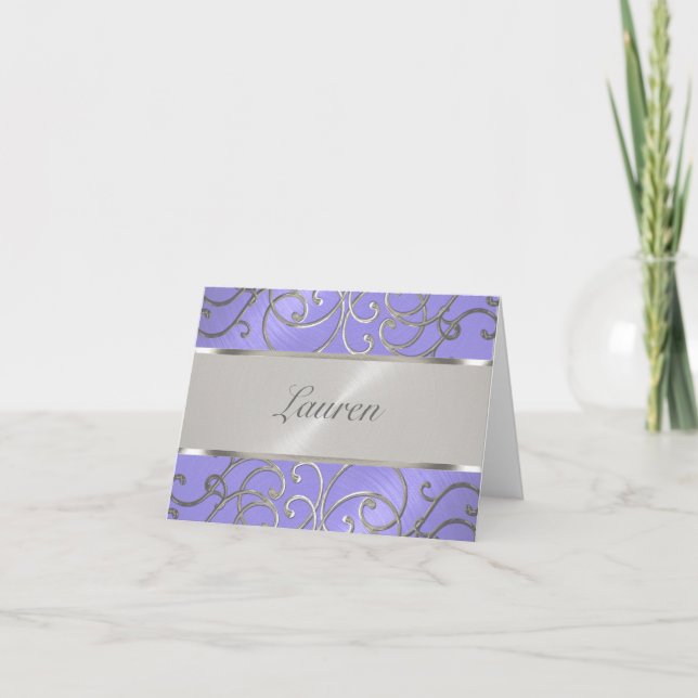 Tarjeta De Agradecimiento Gracias Elegante Lavender Púrpura Plata Filigre (Anverso)