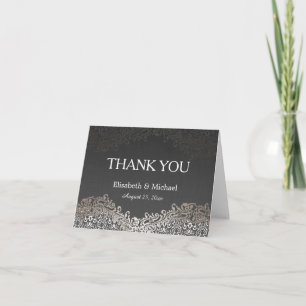 Tarjeta De Agradecimiento Gracias - Elegante lino oscuro con damasco de plat