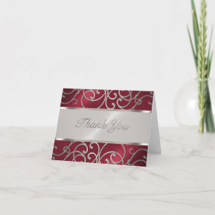 Tarjeta De Agradecimiento Gracias elegantemente Filigree rojo y plateado