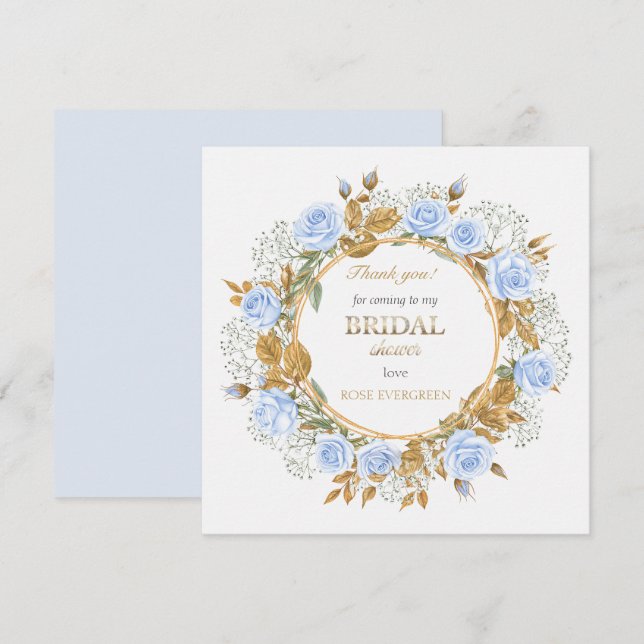 Tarjeta De Agradecimiento Gracias Elegantes Rosas Azul Polvoriento Baby's Br (Anverso / Reverso)