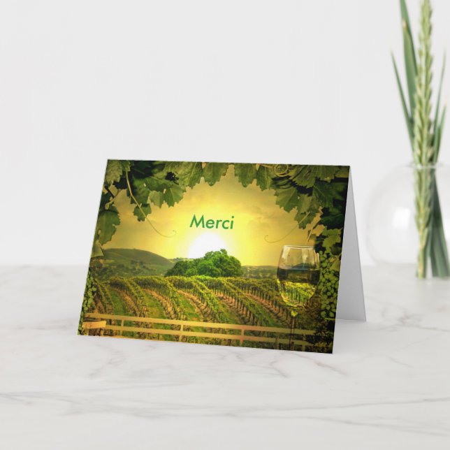 Tarjeta De Agradecimiento Gracias en francés Merci, merci beaucoup, Wine (Anverso)